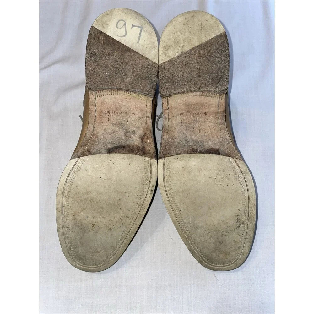 Johnston & Murphy Dress Shoes Mens Size 11 M Tan Leather Oxfords Round Toe Block